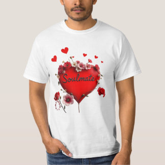 T-shirt T-Shirt, Cœur rouge et fleurs, Âme sœur 