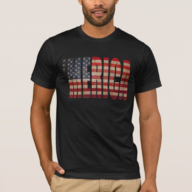 T-shirt 'T-shirt de drapeau affligé par cru de MERICA USA (Devant)