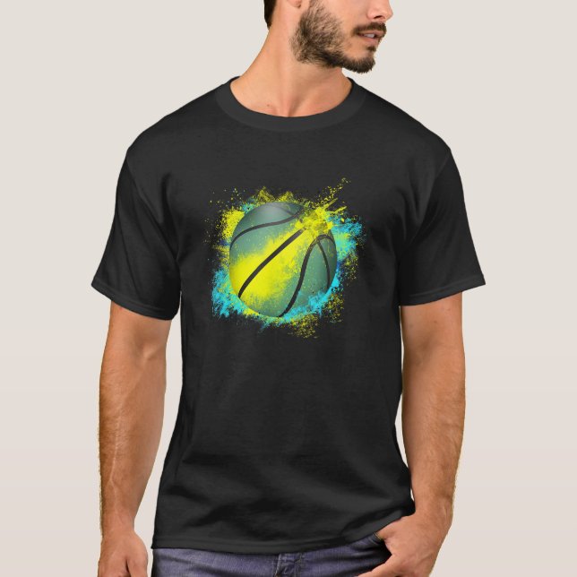 T-shirt T Shirt Graphiste Paint Paint Neon De Basketball (Devant)