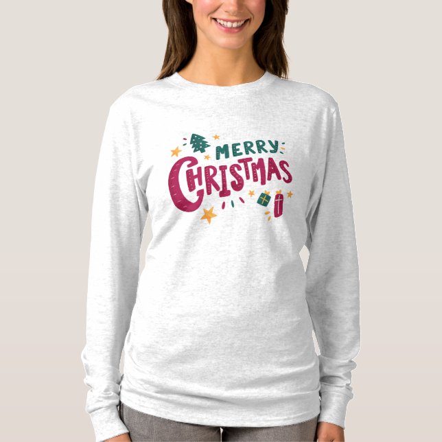 T-shirt T Shirt Joyeux Noël des arbres voeux santa claus (Devant)