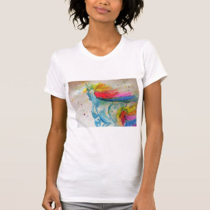 T-shirt T Shirt Licorne Mignonne Arc-en-ciel Femme Aquarel