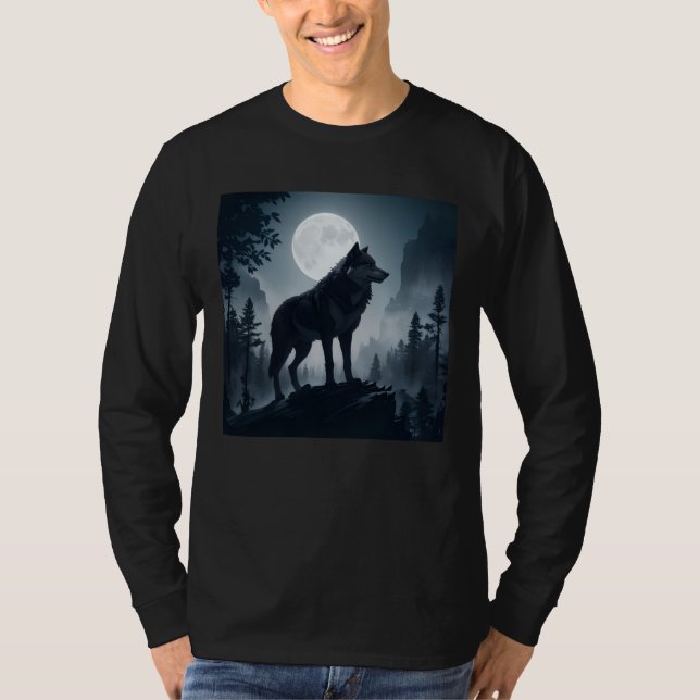 T-shirt t shirt loup et lune (Devant)
