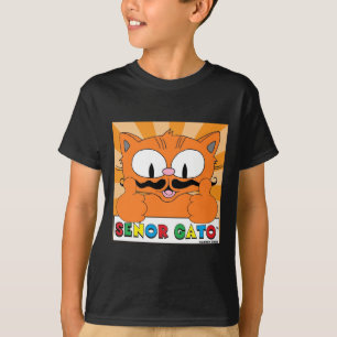 T-shirt T Shirt Noir Chat à Moustache de Dessin Animé Pouc