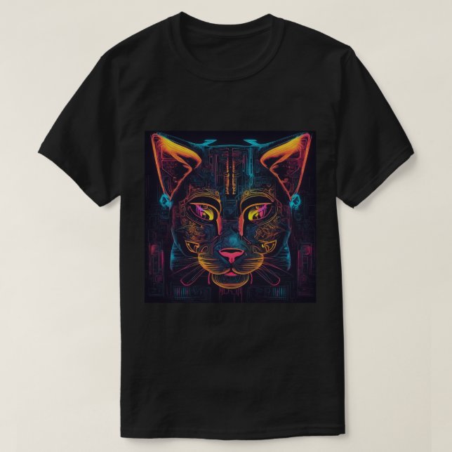 T-shirt T-shirt, Noir,, Visage de chat (Design devant)
