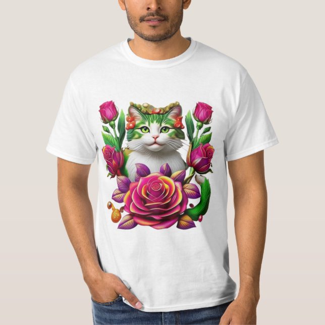 T-shirt  T_Shirt Royal Floral Cat Art (Devant)