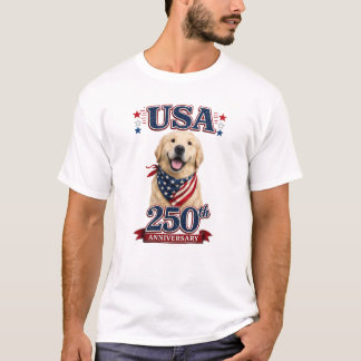 T-shirt T Shirt USA 250e Anniversaire Golden Retriever