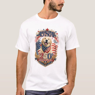 T-shirt T Shirt USA 250e Anniversaire Golden Retriever #3