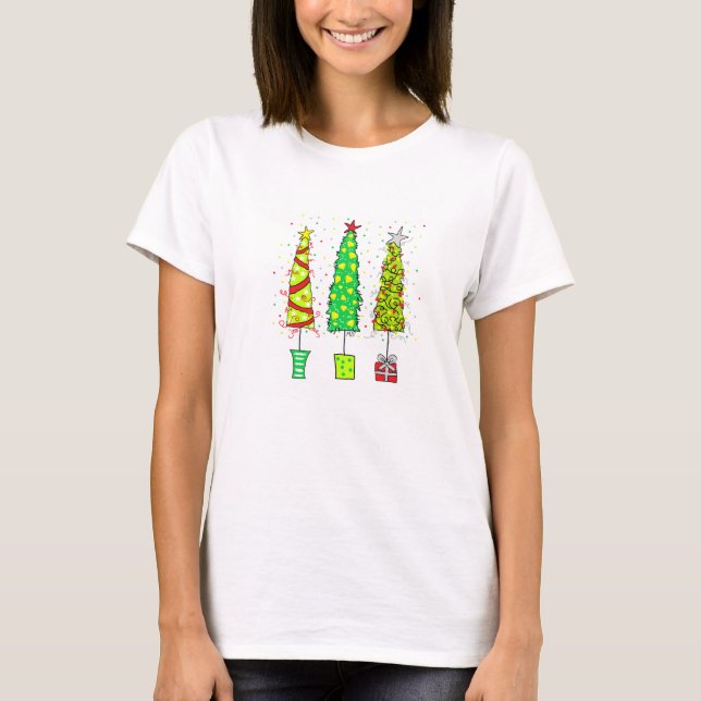 T-shirt T Shirt - Whimsical Christmas Trees (Devant)