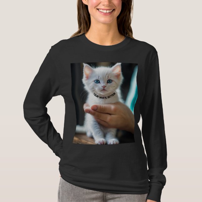T-shirt T-shirtNoir pour les femmes avec adorable chaton b (Devant)