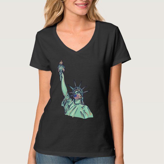 T-shirt T Statue De La Liberté Avec Masque Visage (Devant)