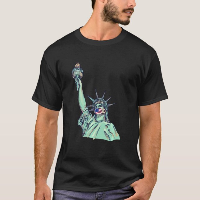 T-shirt T Statue De La Liberté Avec Masque Visage (Devant)