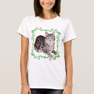 T-shirt Tabby américain Tabby Cat Green Ribbon