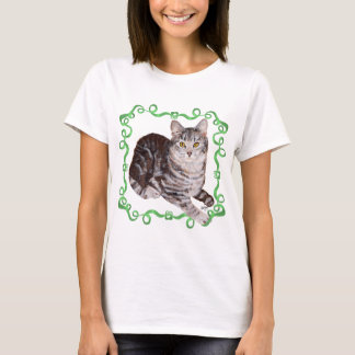 T-shirt Tabby américain Tabby Cat Green Ribbon