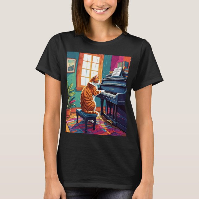 T-shirt Tabby Cat Jouer au piano (Devant)