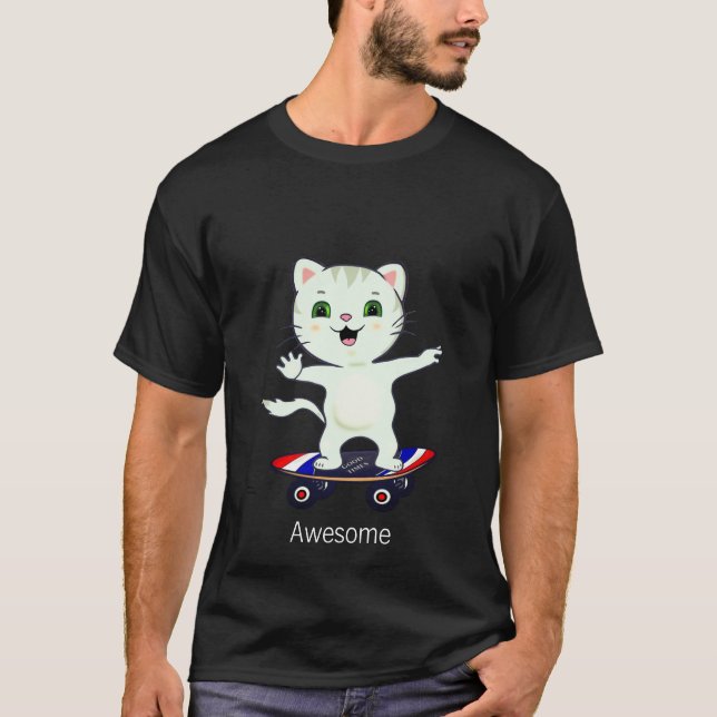 T-shirt Tabby Cat Patineur Drôle (Devant)