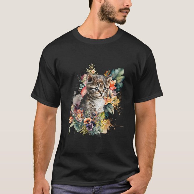 T-shirt Tabby Cat Watercolor Cute Kitten Cat (Devant)