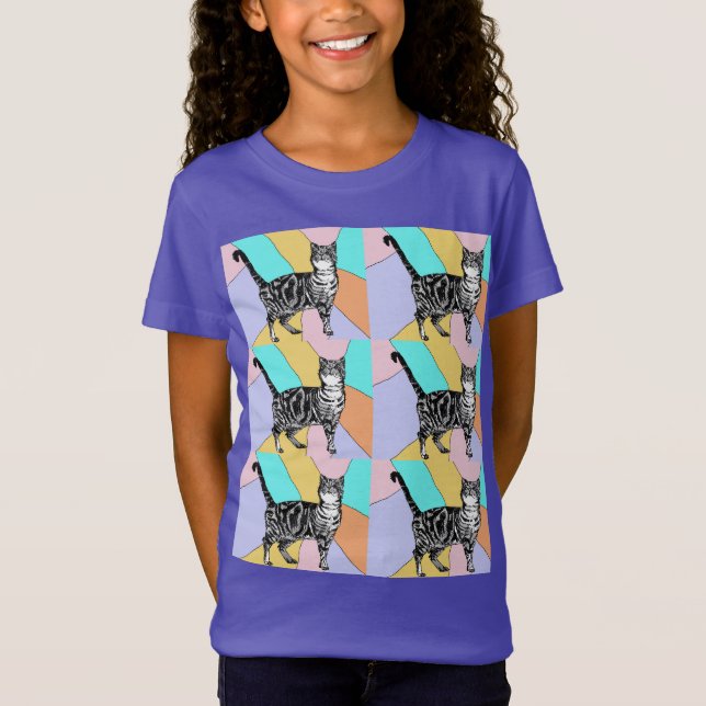 T-Shirt Tabby Chat chats adorables animaux rayés filles T- (Devant)