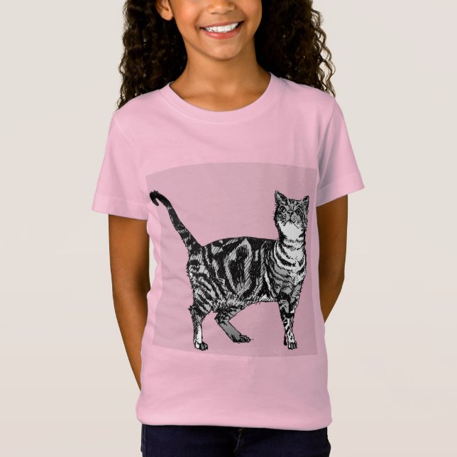 T-Shirt Tabby Chat Chats Cute Whimsical Rose Girls T Chemi (Devant)