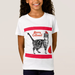 T-Shirt Tabby Chat Joyeux Noël Catsmus Rouge Funny Chats