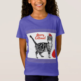 T-Shirt Tabby Chat Joyeux Noël Catsmus Rouge Funny Chats T