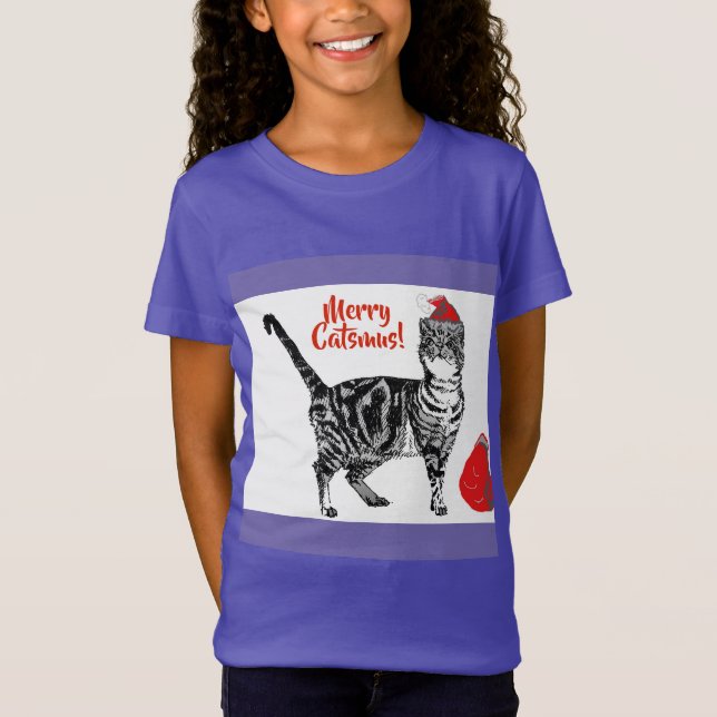 T-Shirt Tabby Chat Joyeux Noël Catsmus Rouge Funny Chats T (Devant)