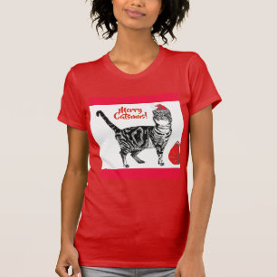 T-shirt Tabby Chat Joyeux Noël Catsmus Rouge Funny Chats T