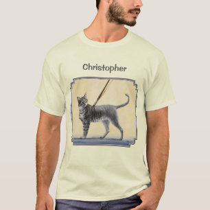 T-shirt Tabby gris chat peint avec pinceau artiste