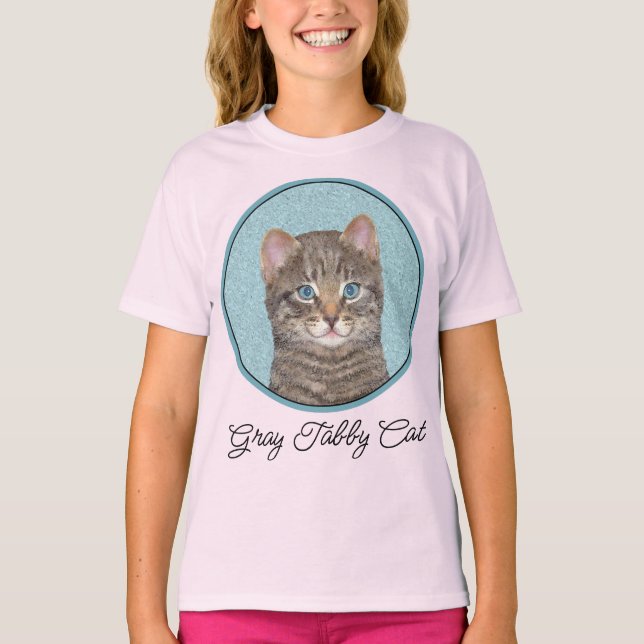T-shirt Tabby Gris Peinture Chat - Cute Original Chat Art  (Devant)