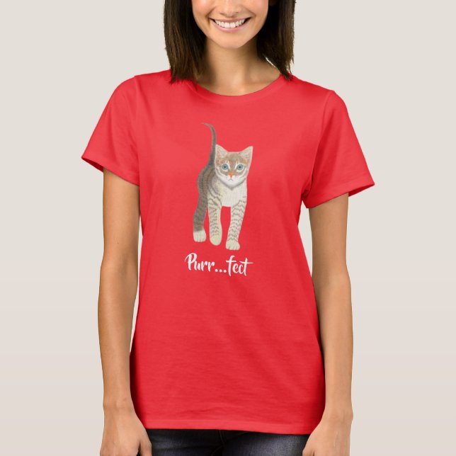 T-shirt Tabby Kitten Red Short Sleeved (Devant)