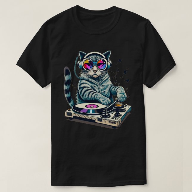 T-shirt Table de mixage DJ Cat  (Design devant)