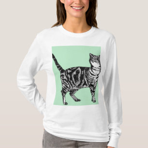 T-shirt Table et menthe verte Tabby Cat chat art Long manc