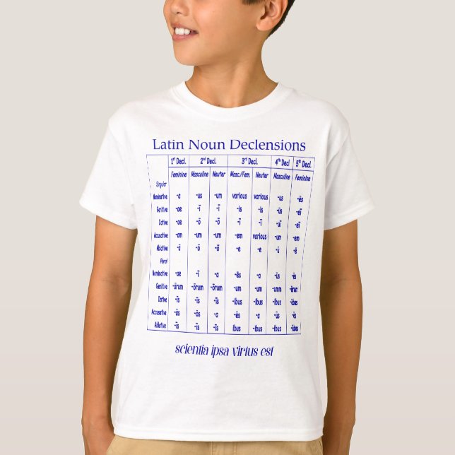 T-shirt Tableau de déclinaison en latin Noun pour l'enseig (Devant)