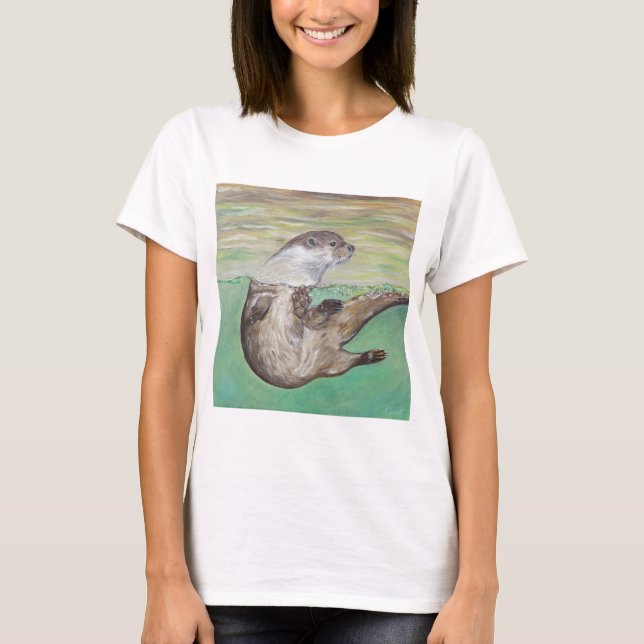T-shirt Tableau de la loutre de rivière joueuse (Devant)