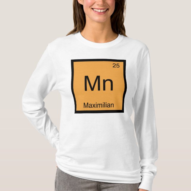 T-shirt Tableau périodique des éléments de chimie du nom M (Devant)