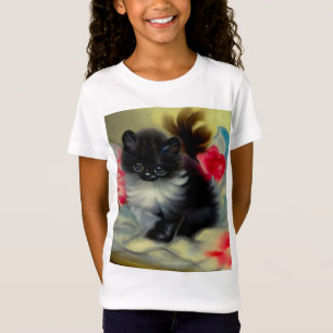 T-Shirt Tableau vintage de chaton noir et blanc