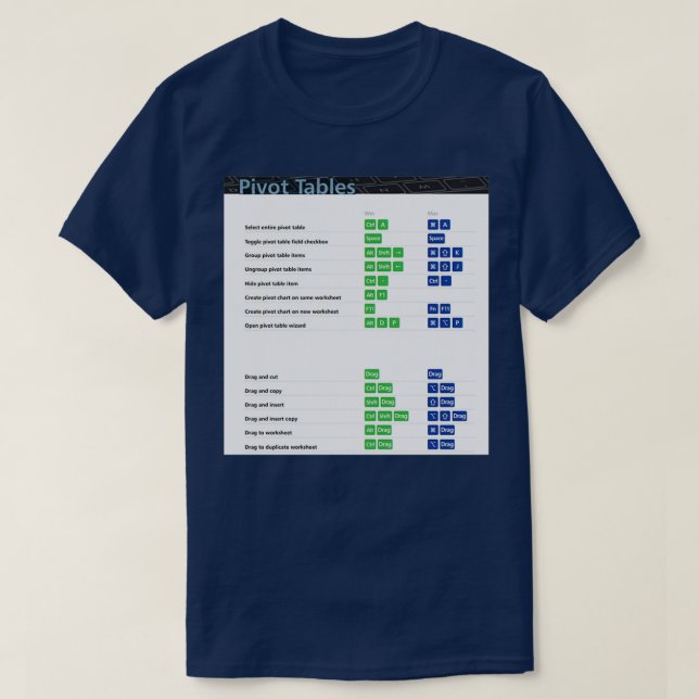T-shirt Tableaux croisés dynamiques Raccourcis clavier Exc (Design devant)