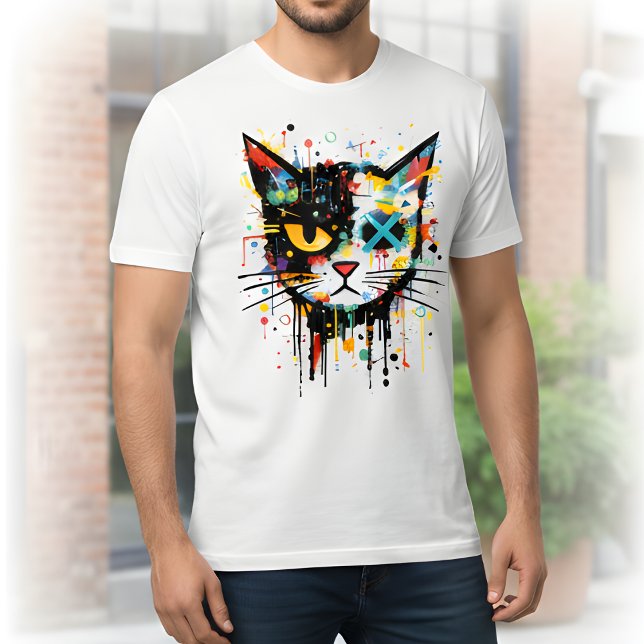 T-shirt Tache de peinture dynamique visage de chat blanc h (Créateur téléchargé)