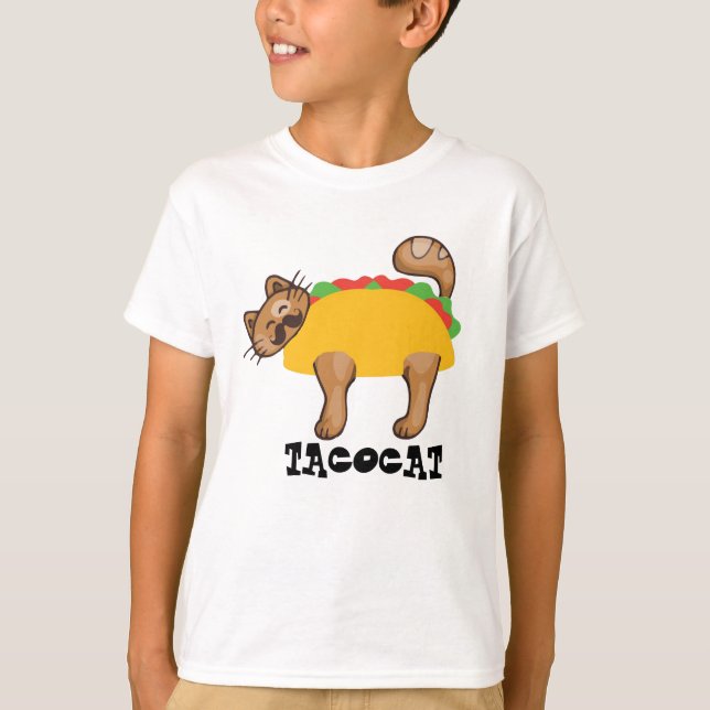 T-shirt Taco Humour Chat Unisex T-Shirt, Palindrome Graphi (Devant)