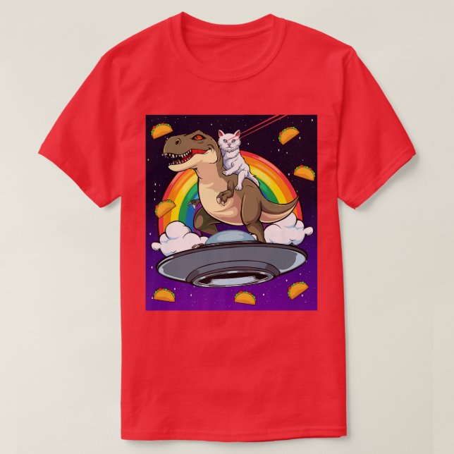 T-shirt Taco Kitty Rainbow Laser Oeil Tre Riding Space Cat (Design devant)
