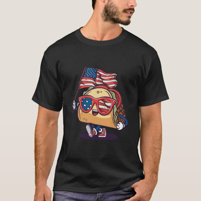 T-shirt Taco Sunglasses American Flag Usa 4Th Of July (Devant)