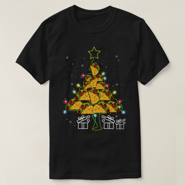 T-shirt Tacos Noël Arbre Lumières Dirigées Mignons Noël Me (Design devant)