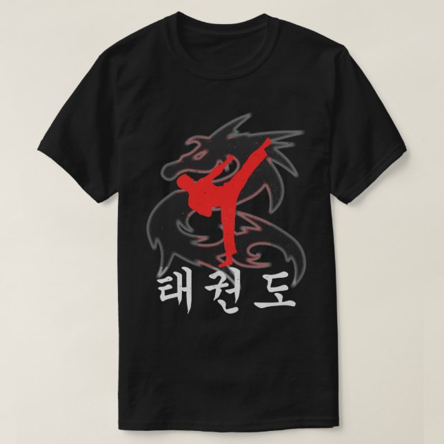 T-shirt Taekwondo High Kick Dragon avec Symboles coréens (Design devant)