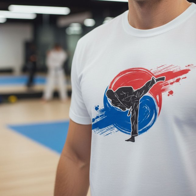 T-shirt Taekwondo Kick with Korean Taegeuk Brushstroke  (Créateur téléchargé)