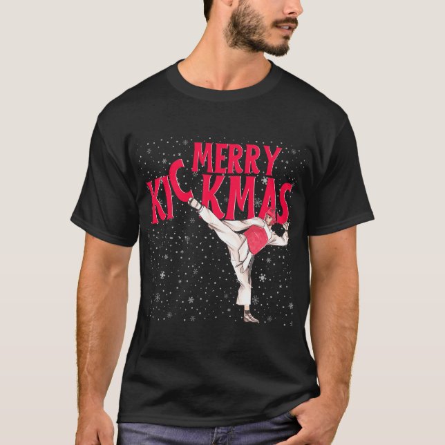 T-shirt Taekwondo Merry Kickmas, Joyeux cadeaux de Noël (Devant)