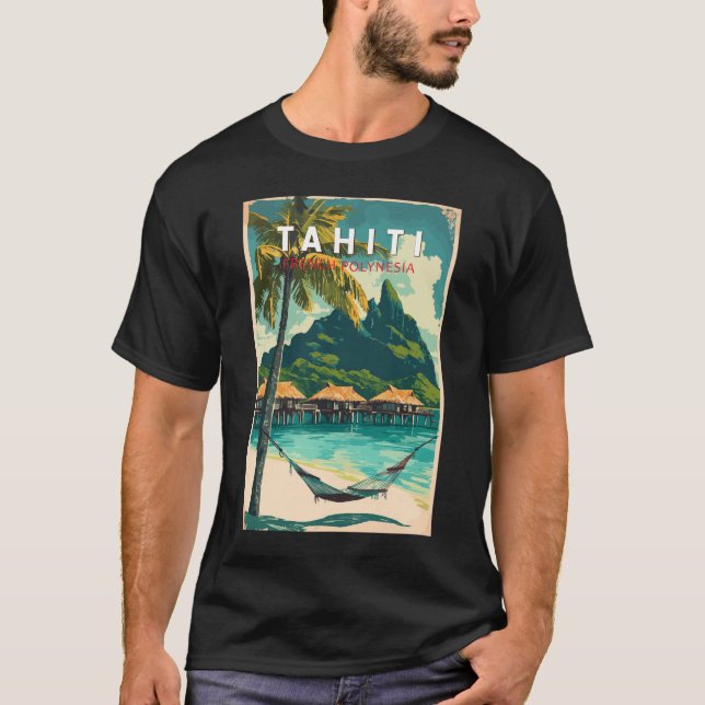 T-shirt Tahiti Illustration Voyage Art Vintage (Devant)