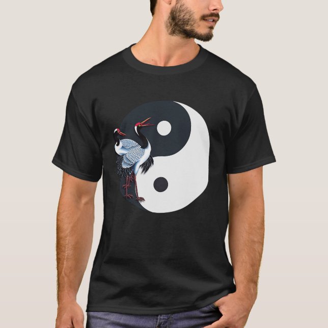 T-shirt Tai Chi Grue Blanche Yin Yang Qi Gong Chinois Blan (Devant)