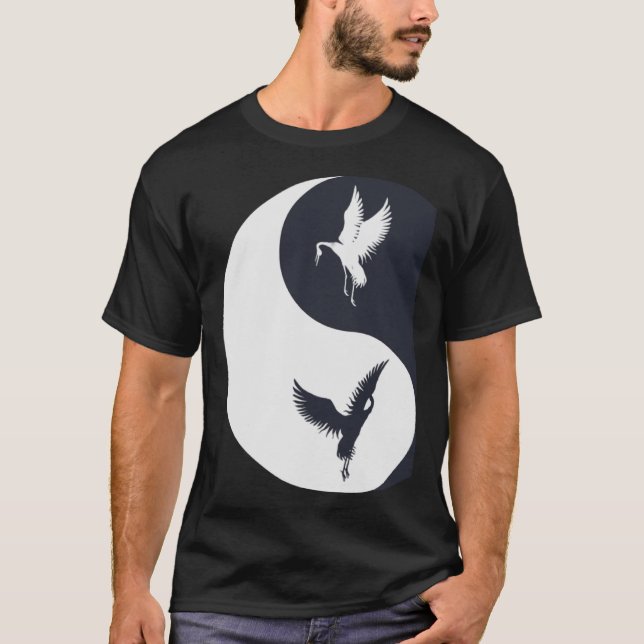 T-shirt Tai Chi Grue Blanche Yin Yang Qi Gong Chinois Blan (Devant)