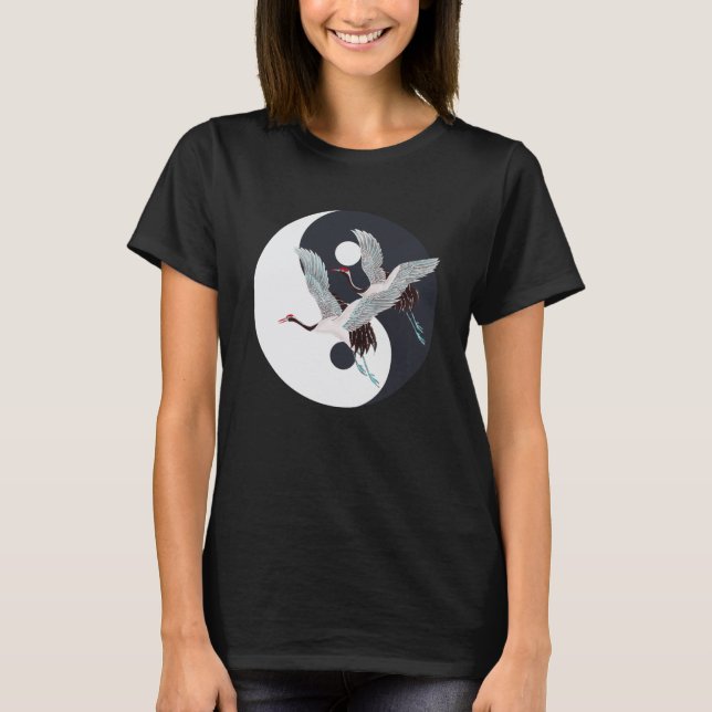 T-shirt Tai Chi Grue Blanche Yin Yang Qi Gong Chinois Blan (Devant)