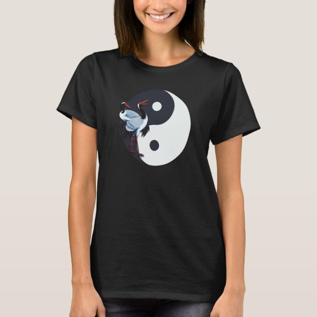 T-shirt Tai Chi White Crane Yin Yang Qi Gong Chinese White (Devant)