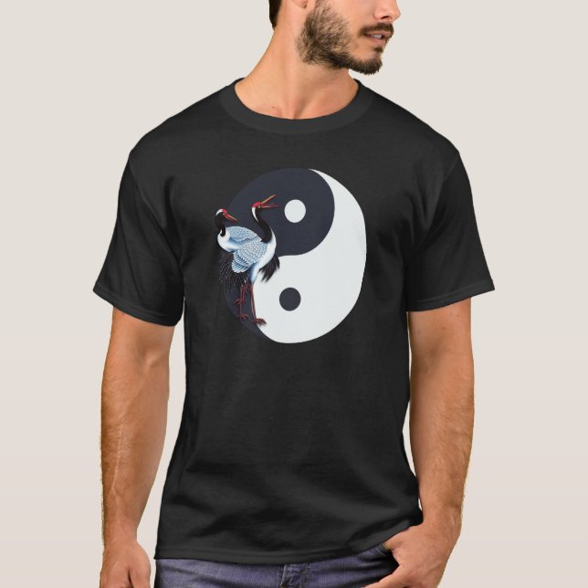 T-shirt Tai Chi White Crane Yin Yang Qi Gong Chinese White (Devant)